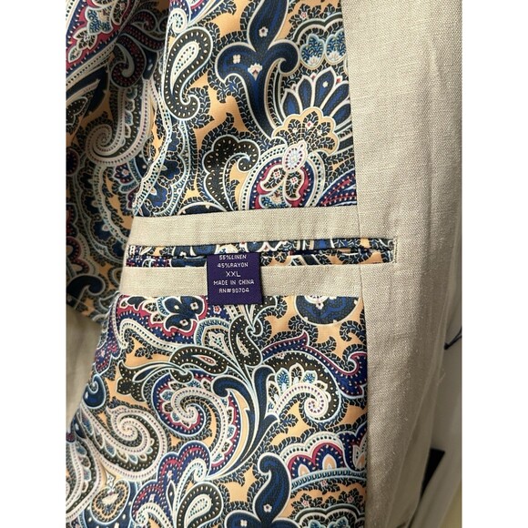 NEW Alan Flusser Mens XXL Linen Blend Blazer Sport Coat Natural Beige w Paisley - Picture 5 of 6